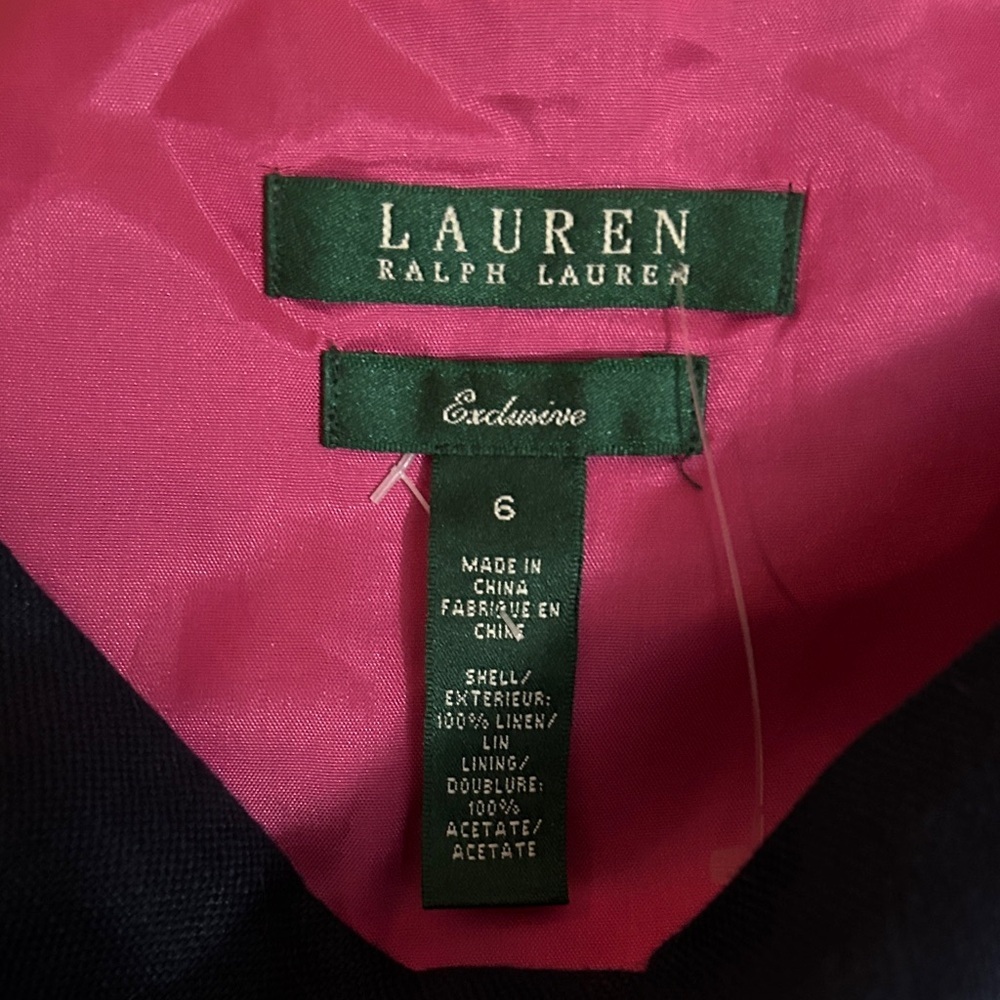 Lauren Ralph Lauren linen Fuchsia Sheath Dress with navy Yoke - Picture 3 of 4